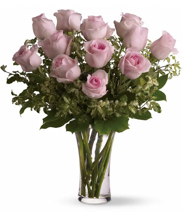 One Dozen Long Stemmed Pink Roses