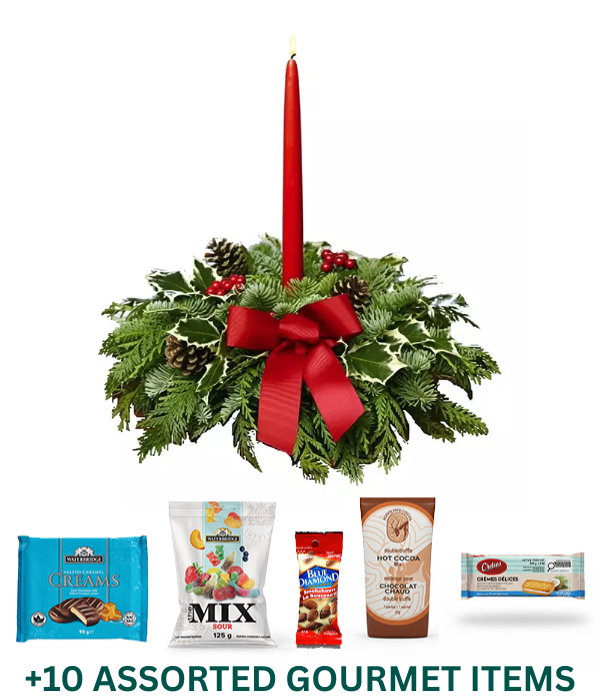 Christmas centerpiece with gourmet items
