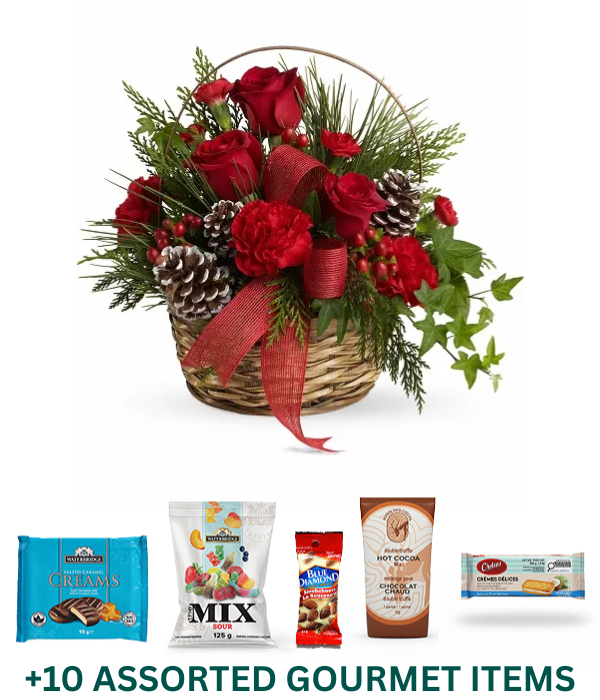 Christmas Glory Planter Basket with Gourmet Items
