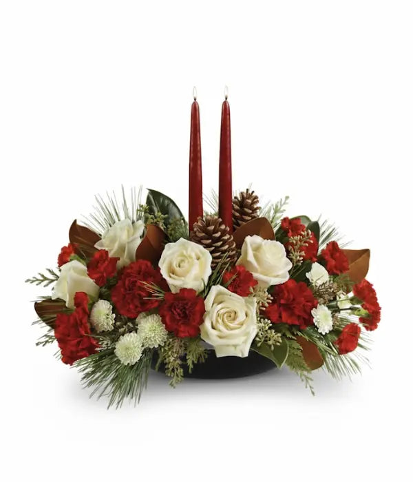 Deluxe Christmas Pines Centerpiece with Red Candles