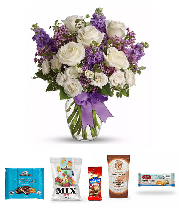 Enchanted Cottage Gourmet bouquet with sweets.