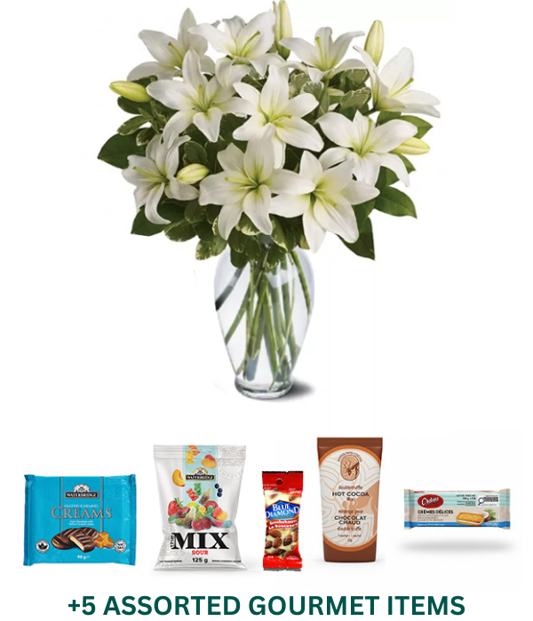 Heavenly Lilies Gourmet Bundle with Assorted Gourmet Items