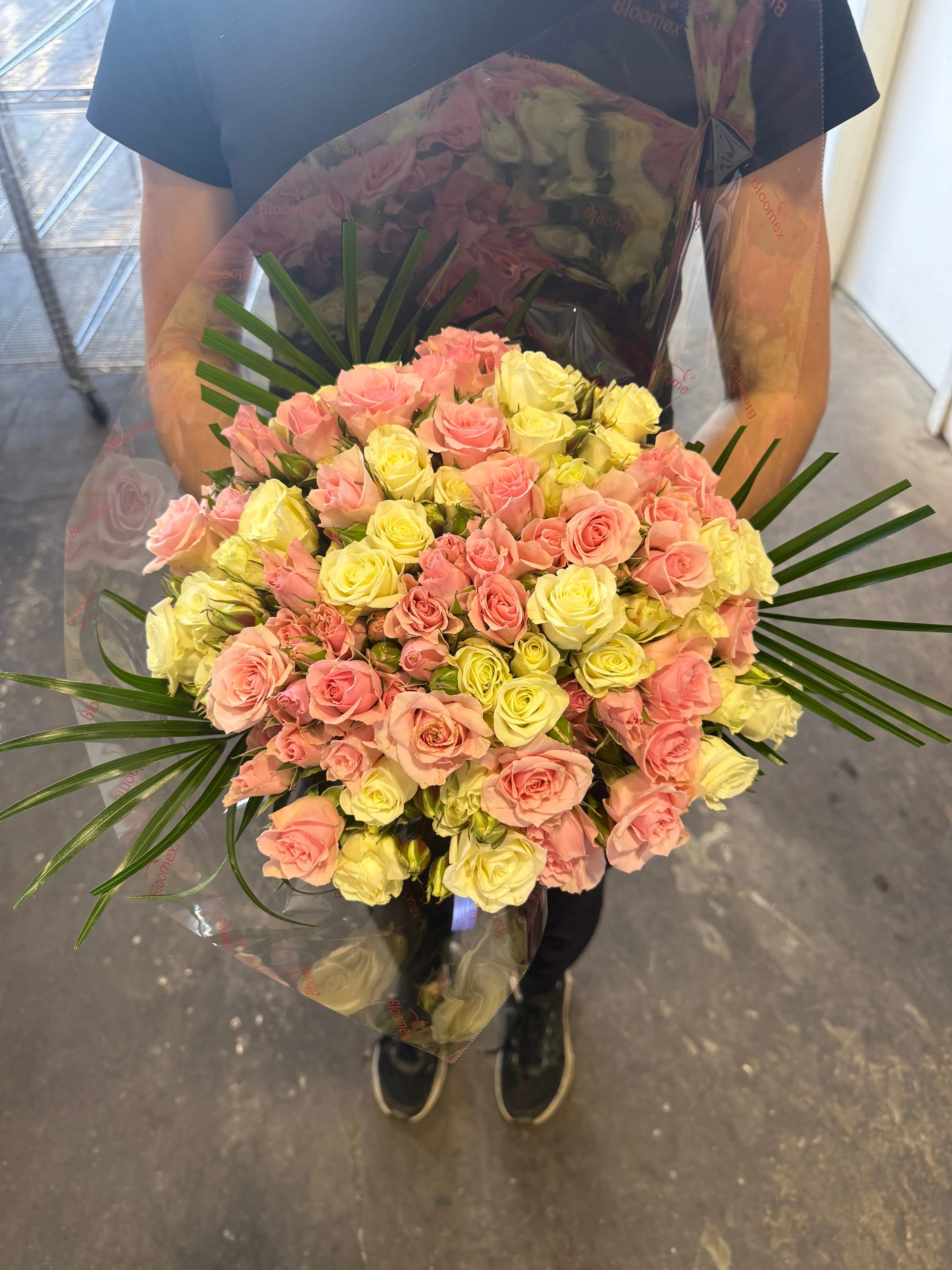 100 Blooms of White & Pink Spray Roses Florist