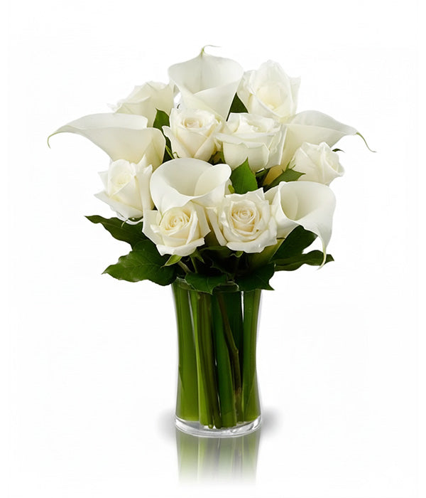 LF113-95 White Elegance bouquet of white roses and calla lilies