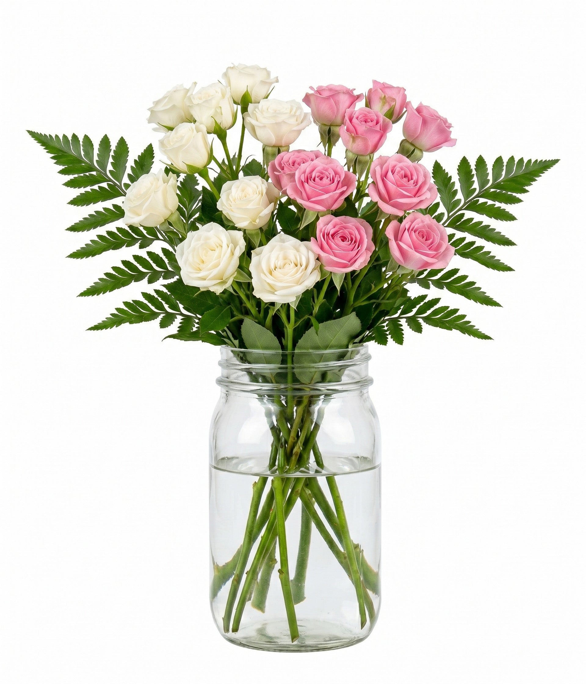 30 Blooms of White & Pink Spray Roses in a Mason Jar Florist