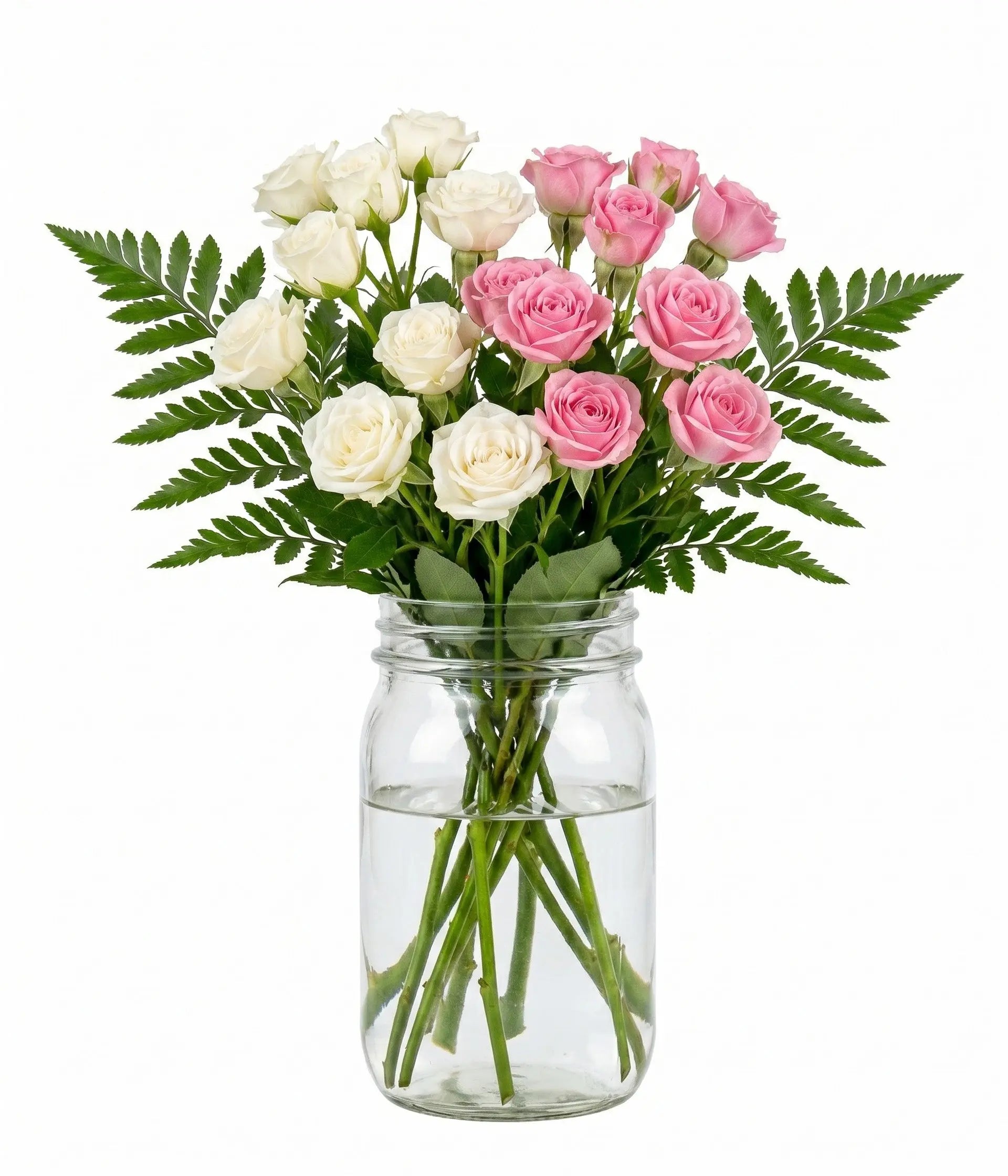30 Blooms of White & Pink Spray Roses in a Mason Jar Florist