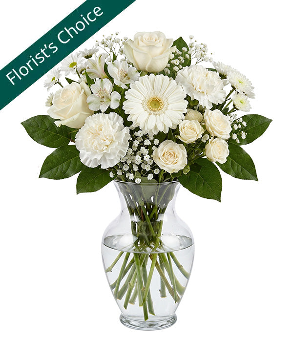 White Bouquet Designer’s Choice with Vase Florist