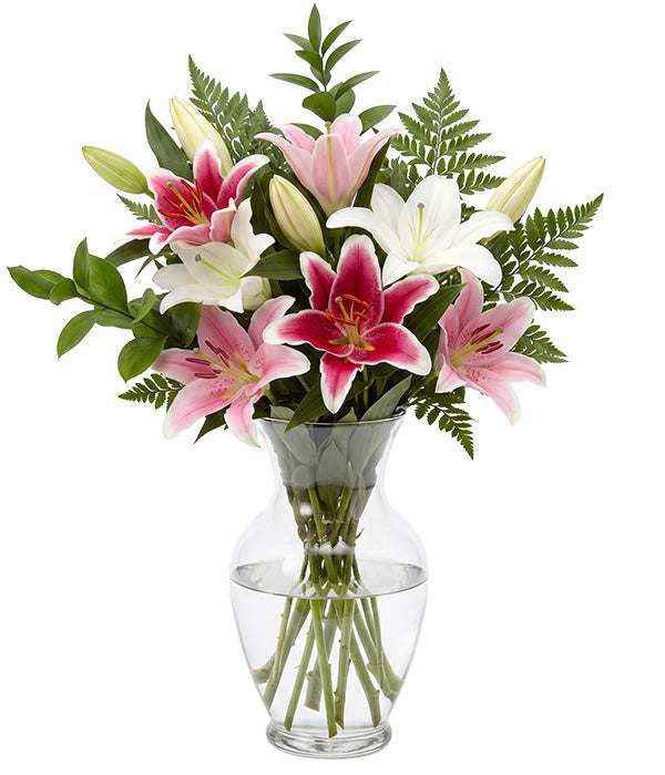 Assorted Oriental Lily Bouquet with Vase
