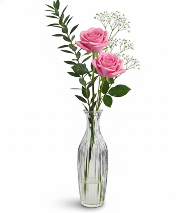 Pink roses in bud vase from Florist