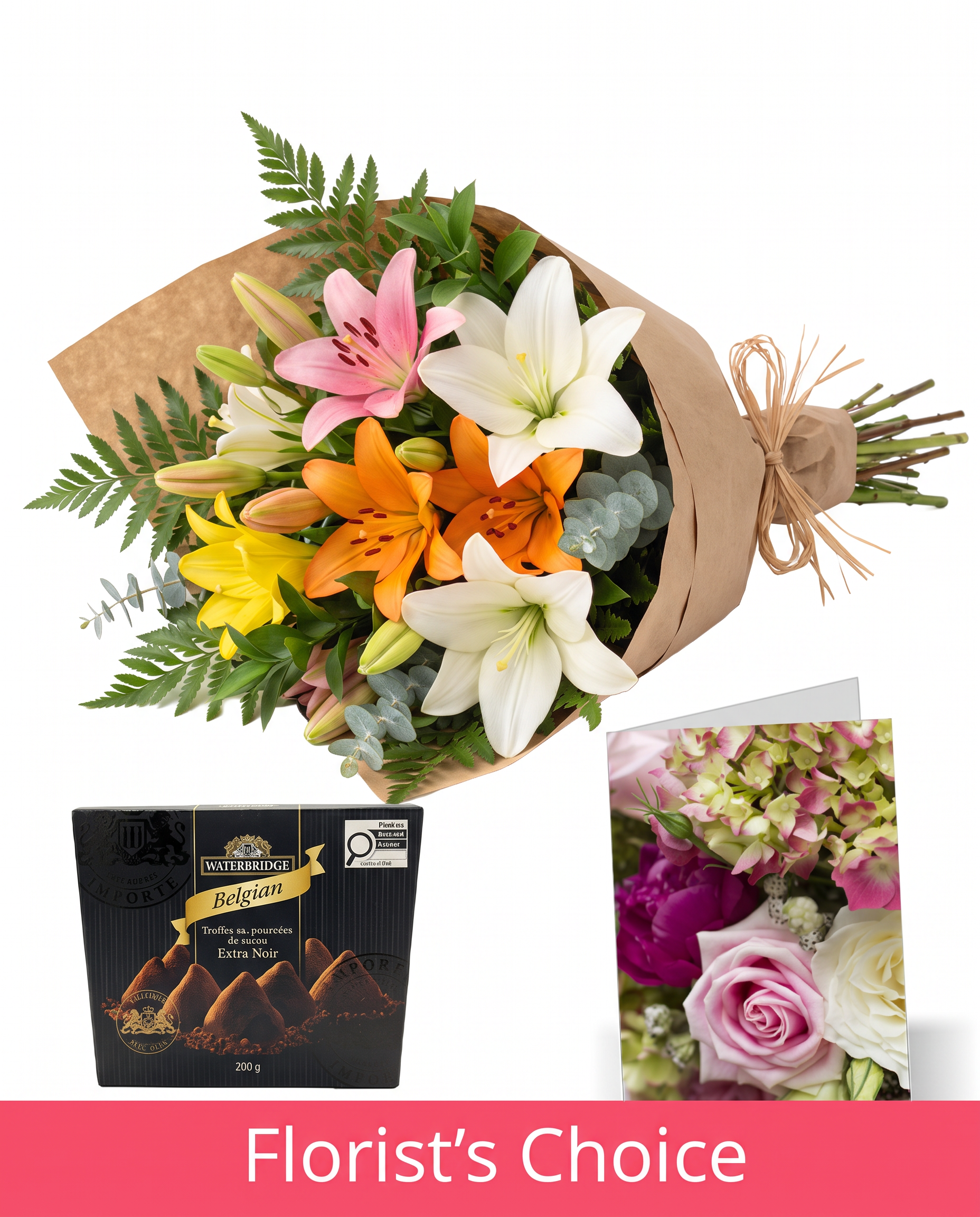 Bunch of Assorted Lilies with Card & Truffles