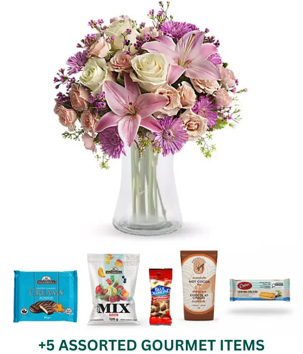Vintage Bloom Gourmet Bundle with Flowers & Gourmet Items
