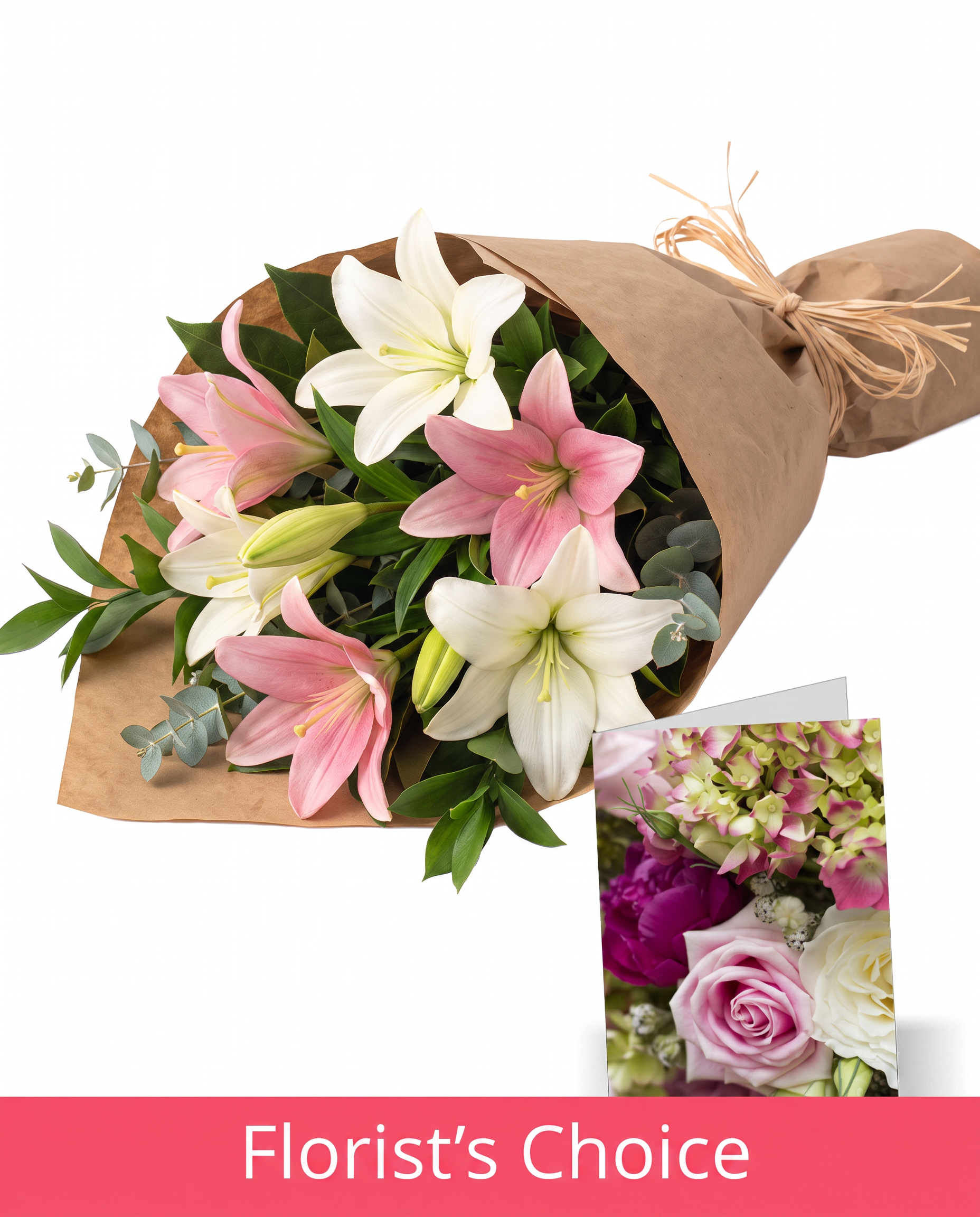Bunch of Pink & White Lilies with Card