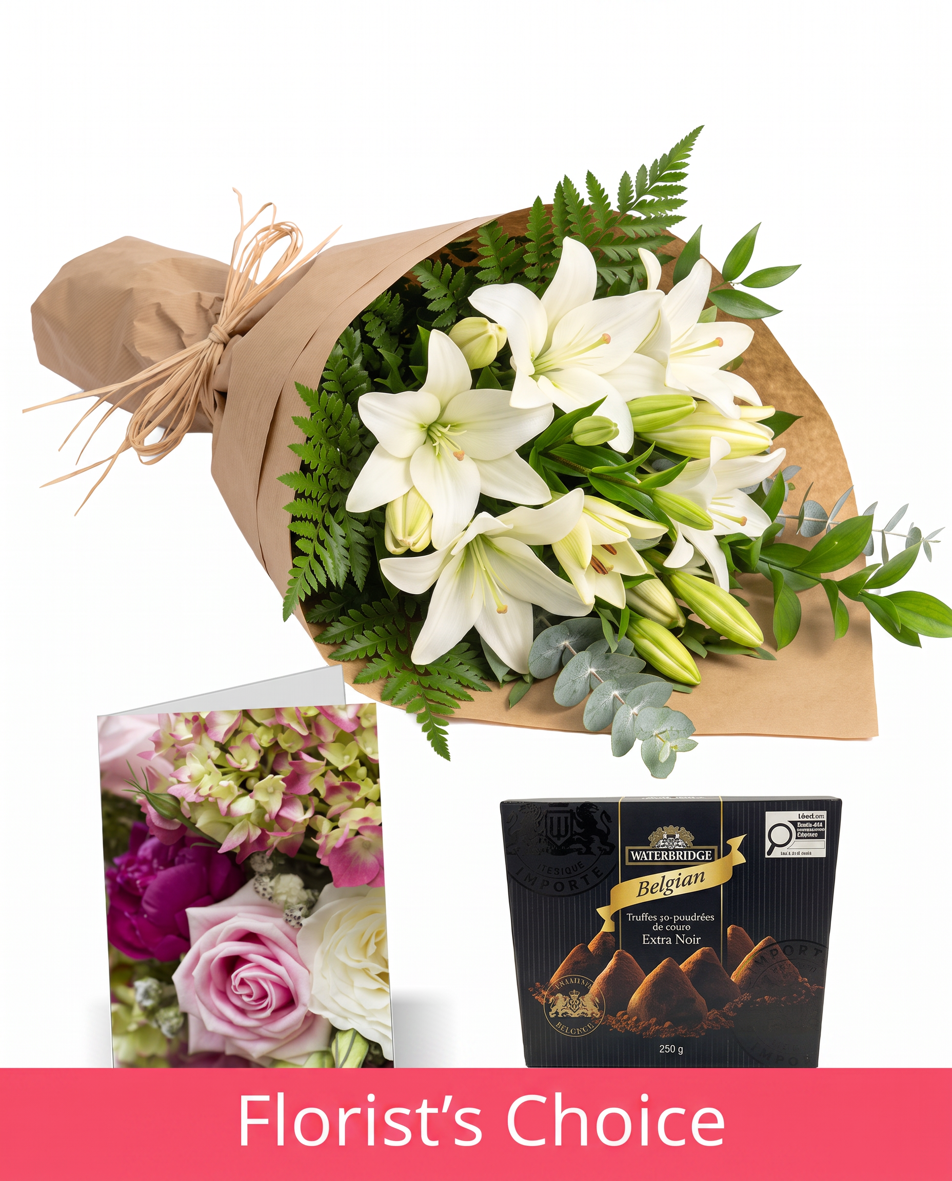 Bunch of White Lilies with Card & Truffles