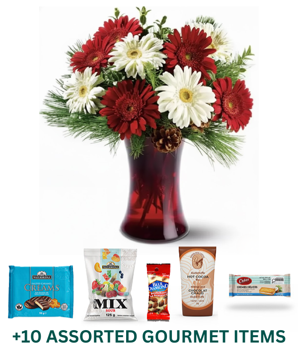 Christmas flower bouquet with gourmet treats