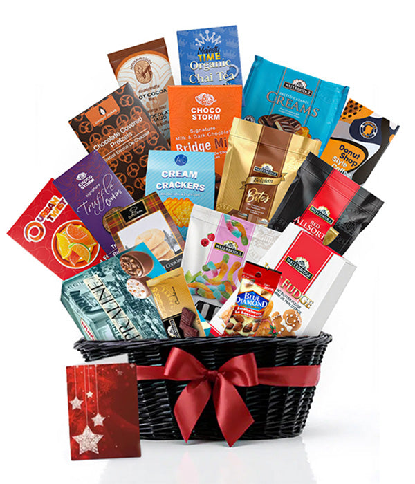 Holiday gift basket with assorted treats