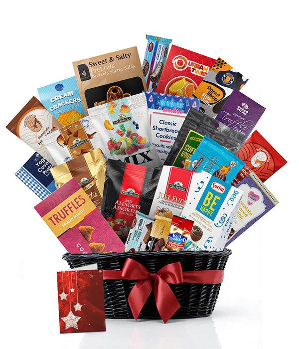 Holiday gift basket with snacks