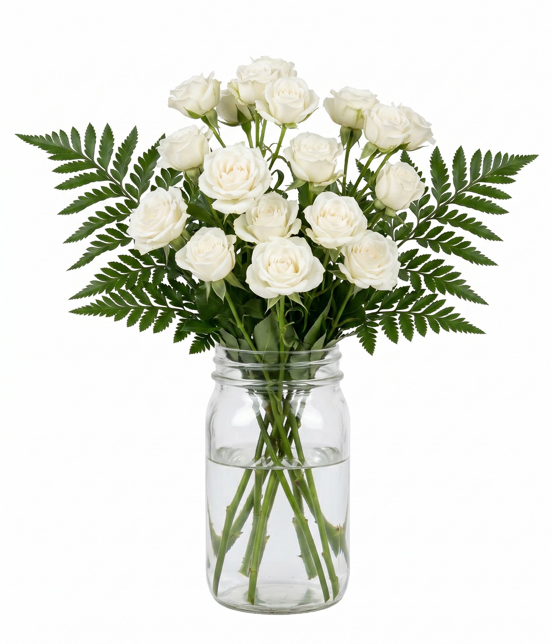 30 Blooms of White Spray Roses in a Mason Jar Florist
