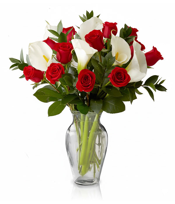 red roses and calla lilies