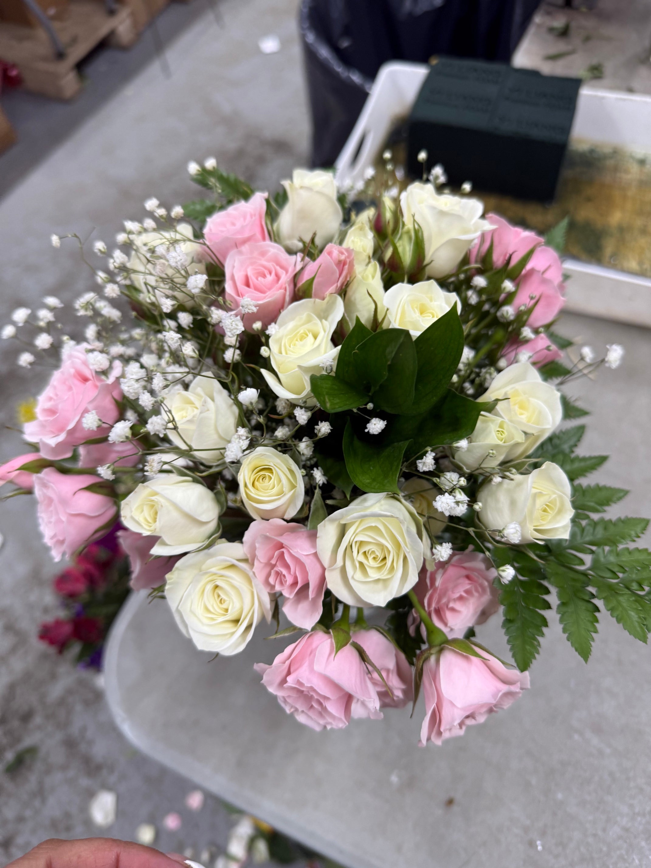 30 Blooms of White & Pink Spray Roses in a Mason Jar Florist
