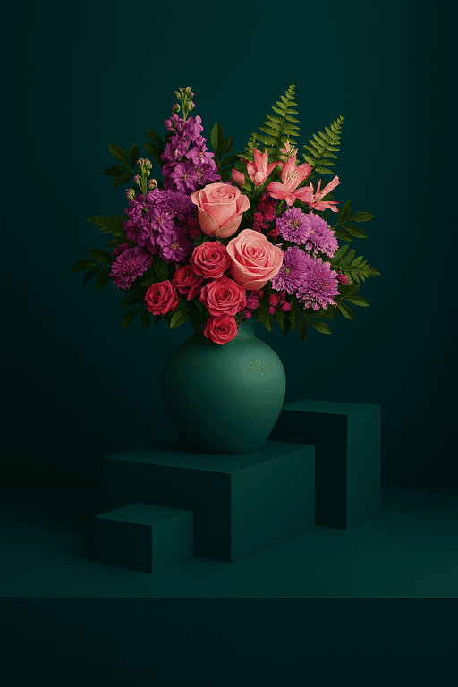 Bouquet of pink flowers in a vase