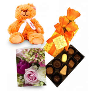 Teddy Bear, Chocolates & Card